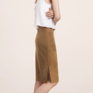 Aritzia Wilfred Free LIS VEGAN SUEDE  Tan Midi Skirt size 4